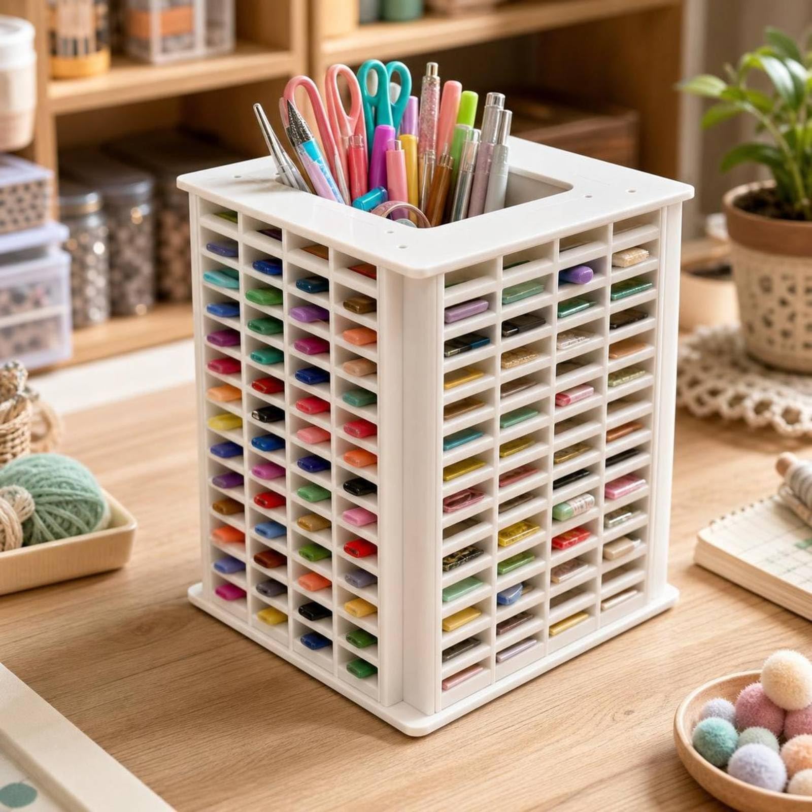 rockible Tour Tri avec Base Rotative Compact Organisateur Rotatif Organisateur avec Séparateurs pour Bureau, 240 Trous - Modèle Boîte Carrée Verticale Plateau Tournant En Plastique