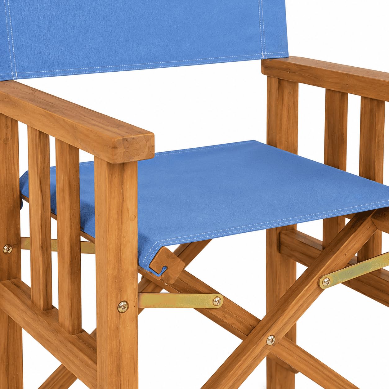 Sedia Regista Pieghevole in Legno Teak CANNES | Poltrona Outdoor con Braccioli, Salvaspazio per Giardino, Terrazza e Campeggio | 58 x 58 x 85 cm (Tela Azzurra)