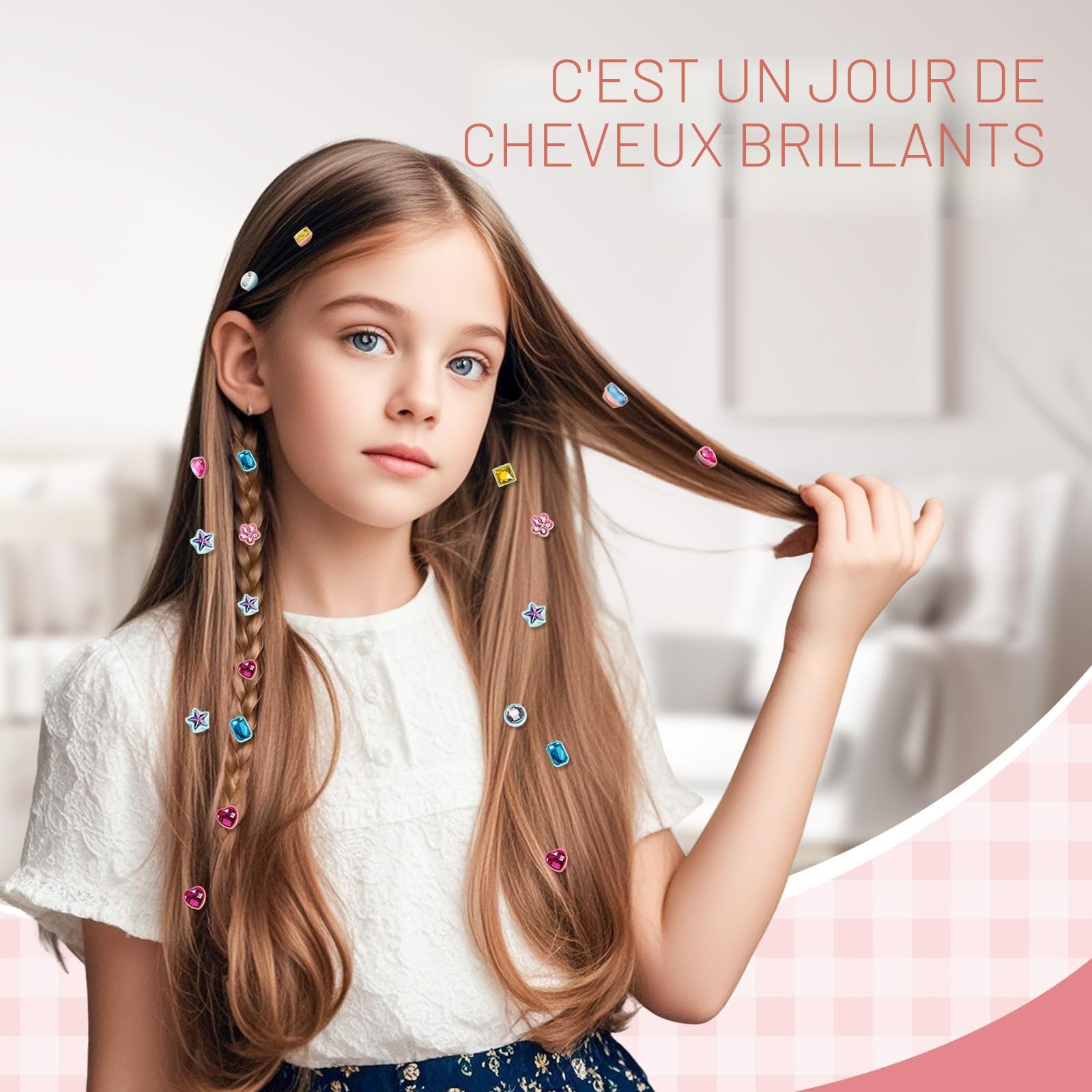 Cadeau Fille 5 6 7 8 9 10 Ans, Kit Gemmes Cheveux Jeux Fille 4-10 Ans Femelle, Travaux Créatifs pour Enfants, Cadeau Anniversaire Fille 11 12 Ans