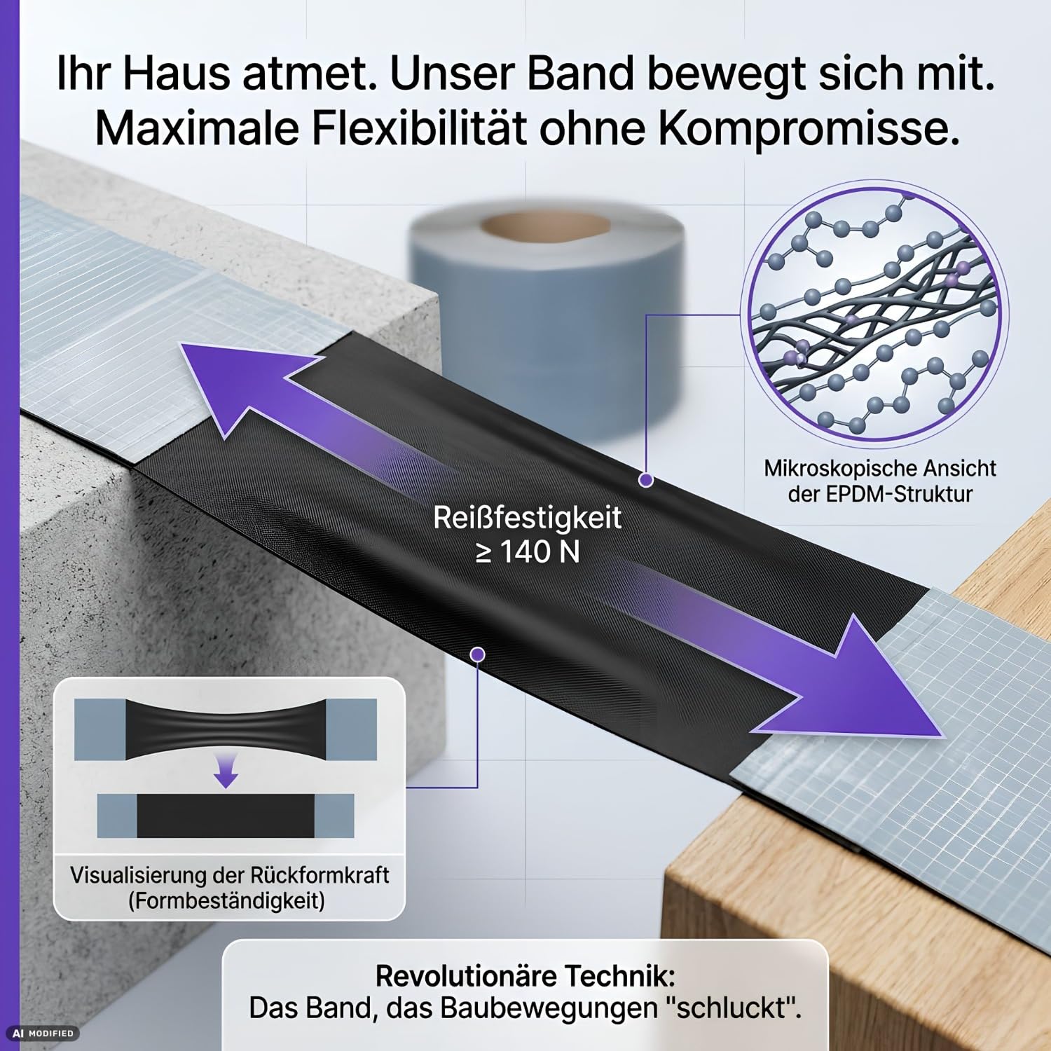 Silisto EPDM Dichtband 100 mm x 20 m selbstklebend - Wasserdichte Gebäudeisolierung - UV-beständige Fassadenabdichtung, Folie für Fenster & Fugen