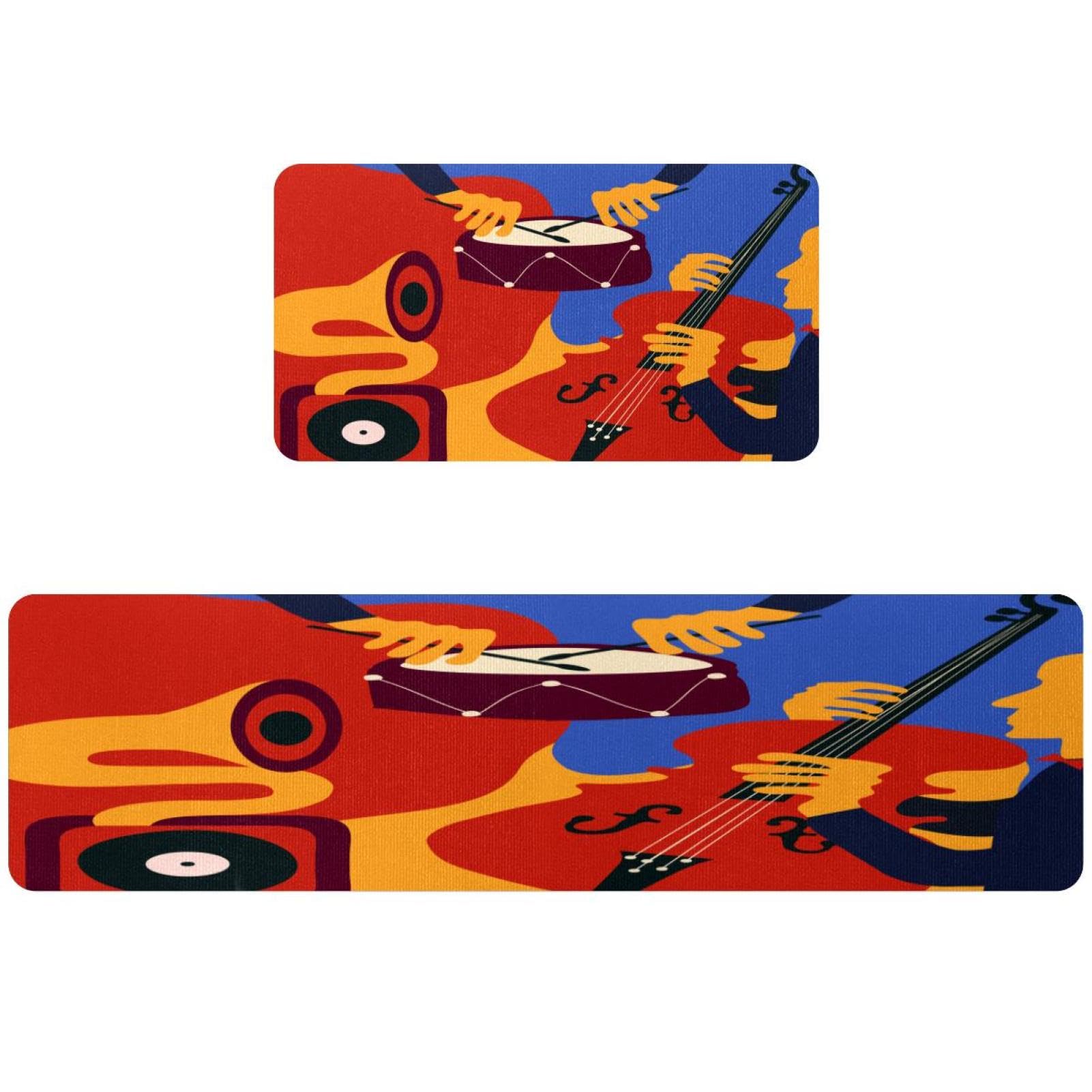Tapis de cuisine antidérapant et lavable avec motif musique | Lot de 2