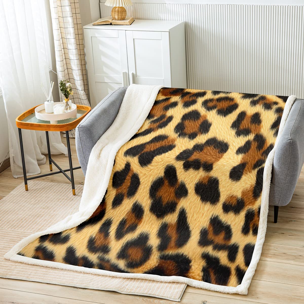 Leopard Sherpa Blanket Safari Cheetah Fleece Throw Blanket for Kids Boys Girls Wild Animal Plush Blanket Wildlife Decor Fuzzy Blanket for Sofa Bed,Baby 30x40 Inch