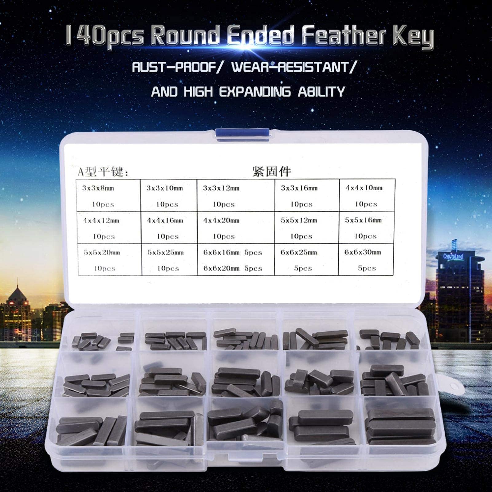 140pcs Clé d'Arbre d'Entraînement Parallèle, Rondes Goupille Plate Arrondie Jeu De Clavettes à Arbres D'entraînement Parallèles 8mm 10mm 12mm 16mm 20mm 25mm 30mm Pour La Fixation Divers équipement