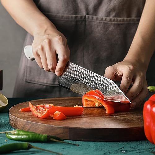 Miniatura 8 de HEZHEN Juego de 5 cuchillos de cocina de acero Damasco, 67 capas, cuchillo de chef de Damasco, cuchillo de pelar universal, cuchillo de pan para