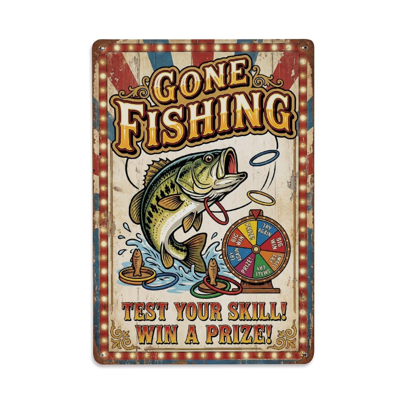 Gone Fishing Fishing Lifestyle Vintage Metal Tin Sign Plaque Wall Decor for Cafe, Club, Garden Metal Poster 8x12Inch