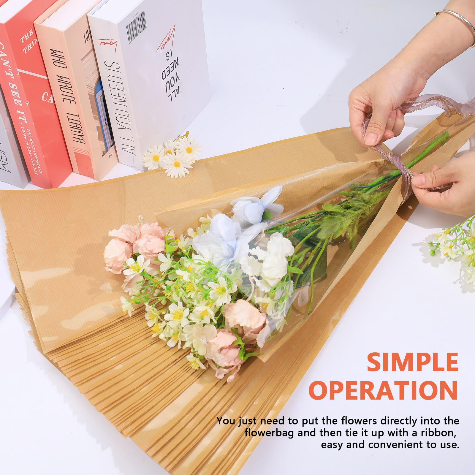 Lot De 50 Sacs à Manches En Cellophane Transparent – Pour Bouquets De Fleurs (27x10x45 Cm)