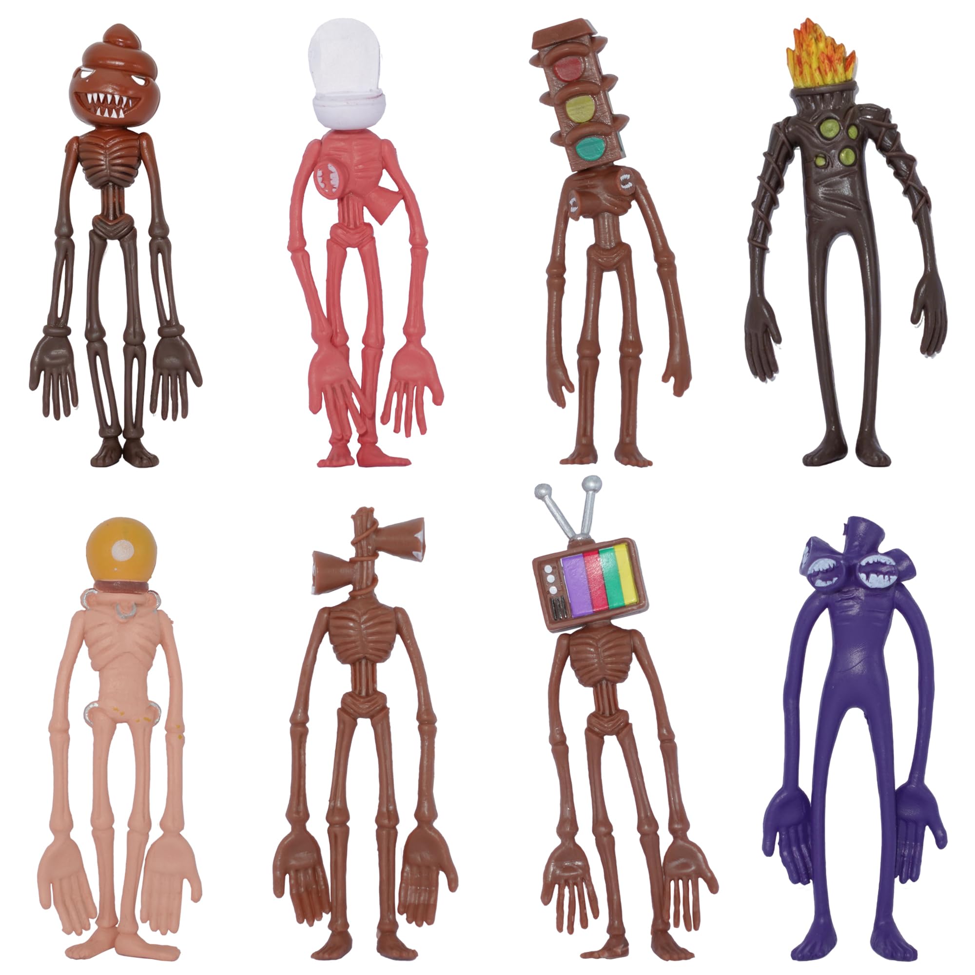 Fantasix 8 Pcs Monster Figurine Set TV Head Figure for Fans Horror Collectibles Desk Ornaments