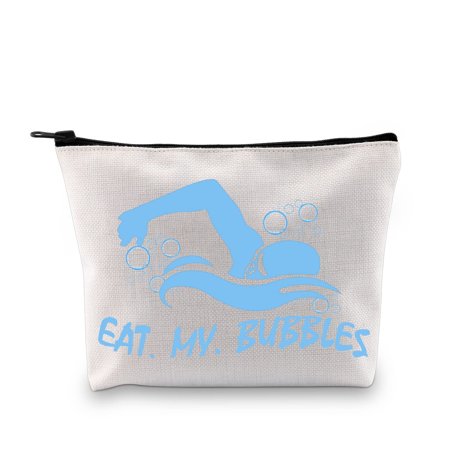 PLITI Swim Makeup Bag Swimming Lover Cosmetic Bag Eat My Bubbles Funny Swim Team Gift Swimmer Gift Swimming Coach Gift (My Bubbles BU)