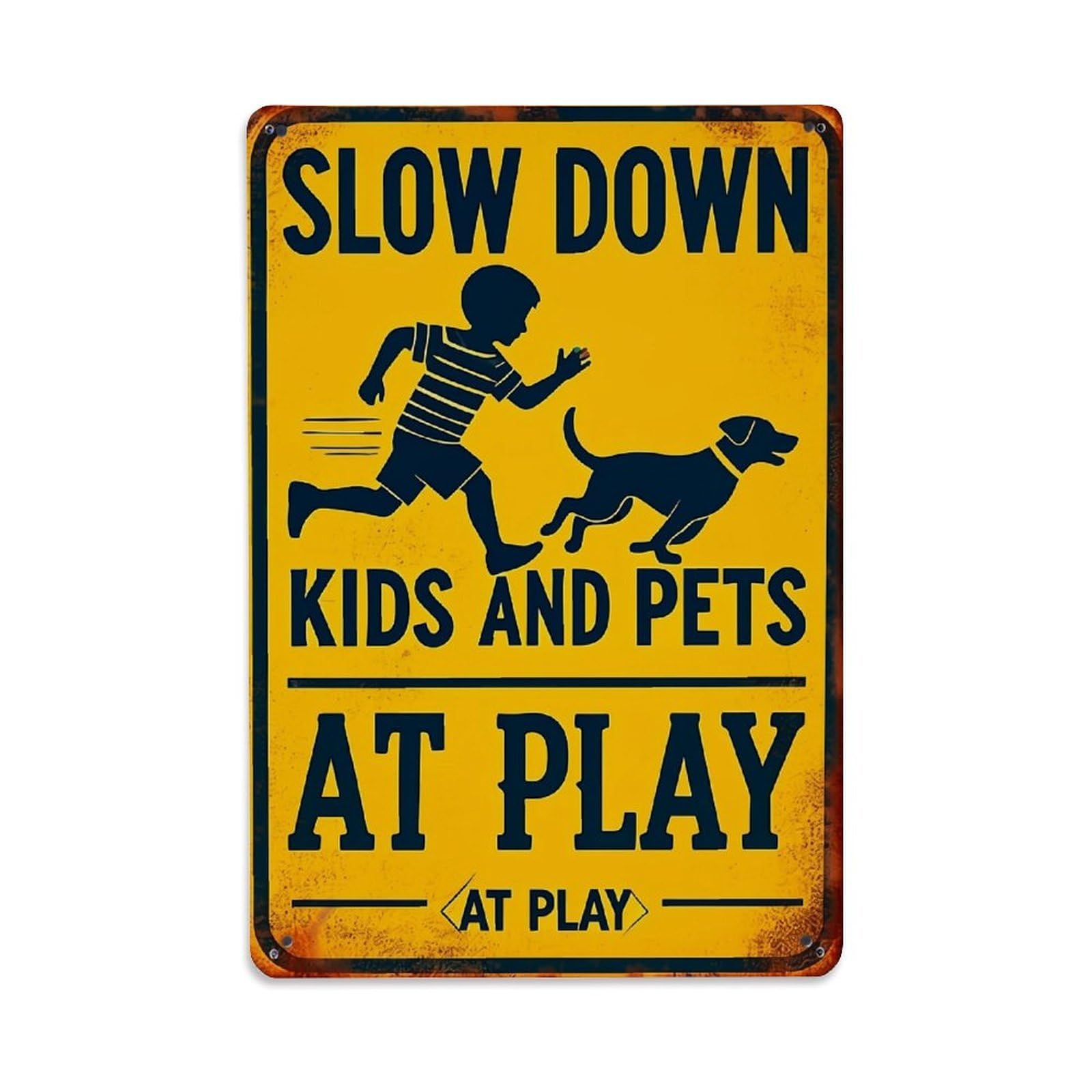 Jdfenggu Vintage Slow Down Kids And Pets Retro Metal Tin Sign, Metal Poster For Bar, Home, Man Cave, Kitchen, Laundry Room Art Decor 8X12 Inch