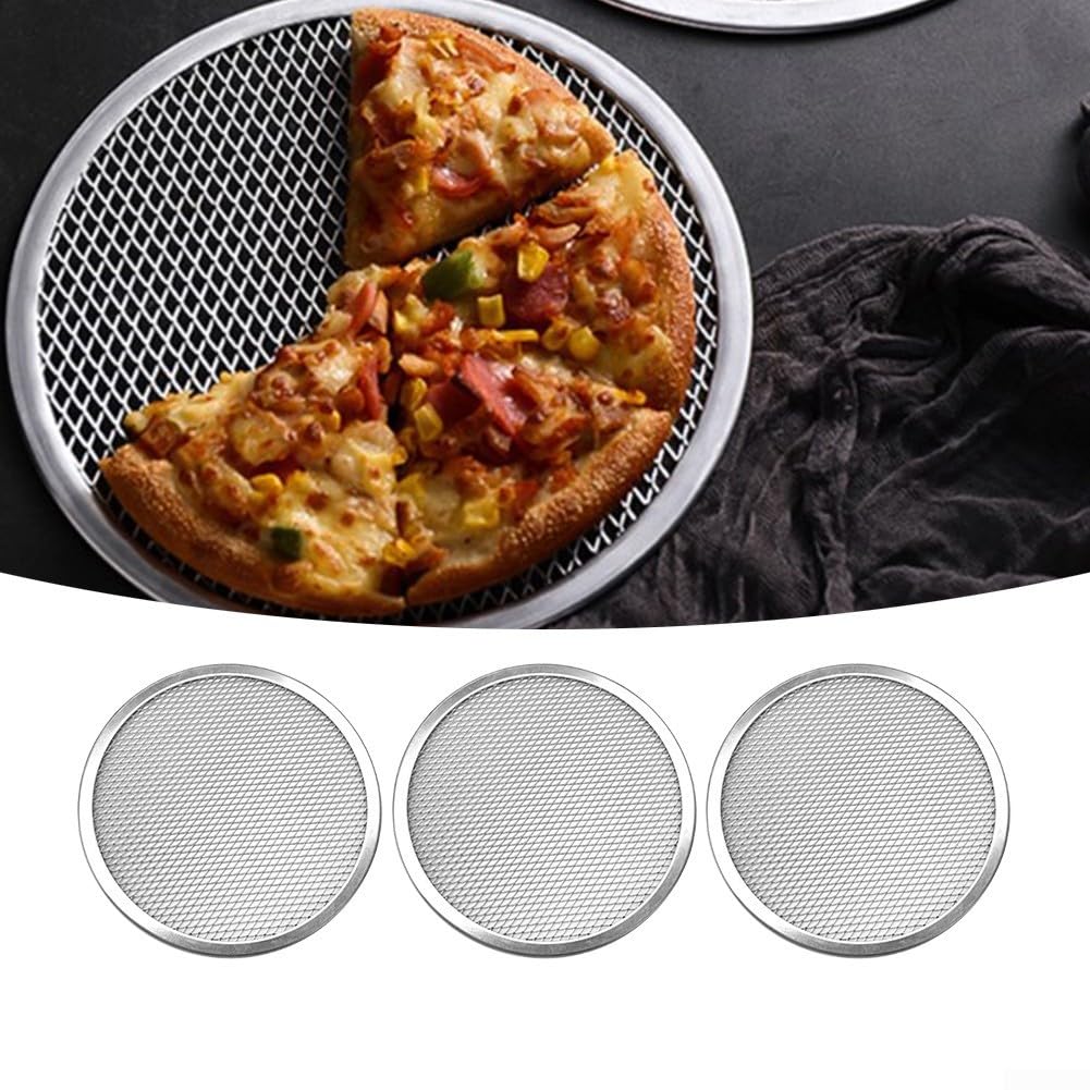 3 dischi di rete per pizza, 30,5 cm, in lega di alluminio, per fare pizze, biscotti, pane e pasticcini