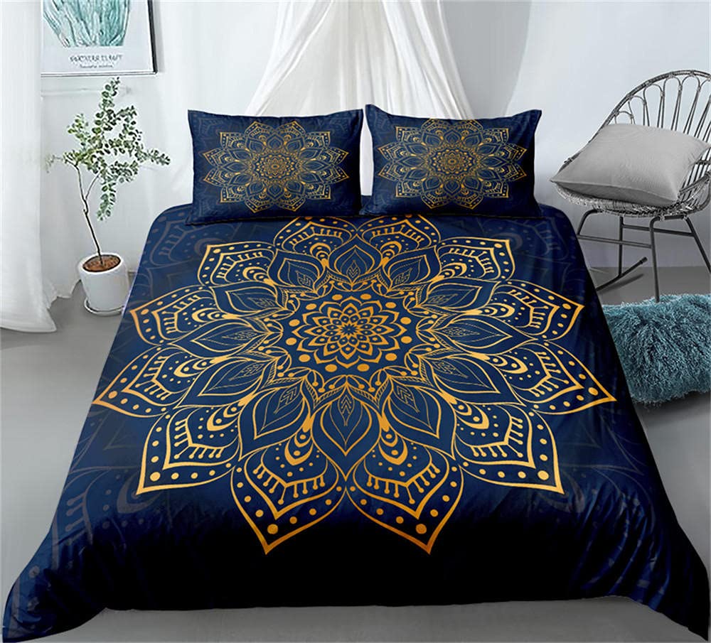 Poszewki na kołdrę król granatowa mandala podwójna pościel zestaw pościeli poliester miękka przytulna zawiera 220 x 24 cm poszewki na kołdrę i 2 poszewki na poduszki 40 x 70 cm
