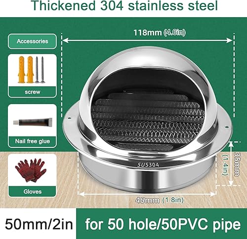 Miniatura 3 de Tapa redonda de acero inoxidable 304 para chimenea de ventilación, tapa de lluvia para tubo de escape de parabrisas, cubierta de lluvia para campana