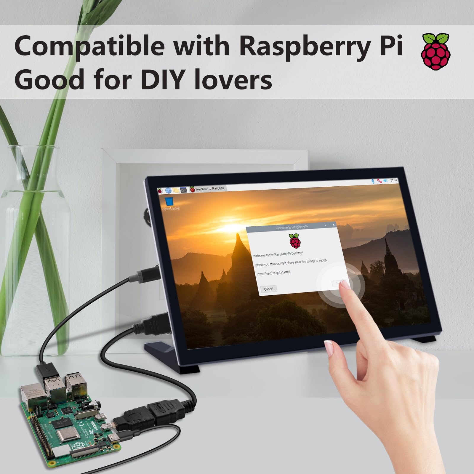 GeeekPi 10.1 Inch Capacitive Touchscreen Monitor for Raspberry Pi,1024x600 IPS LCD Display with Dual-Speaker,HDMI Portable Monitor for Raspberry Pi 5/Pi 4B/3B+/3B/B+/Zero/400,Win11/10/8,BPi M5/M2 Zero