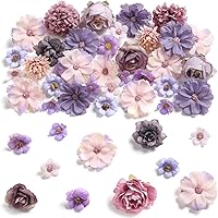 rongflower 45 Pack Purple Faux Silk Flower Heads - Mini Artificial Rose Daisy Flowers for DIY Crafts, Wedding Wreaths, Party Home Decor