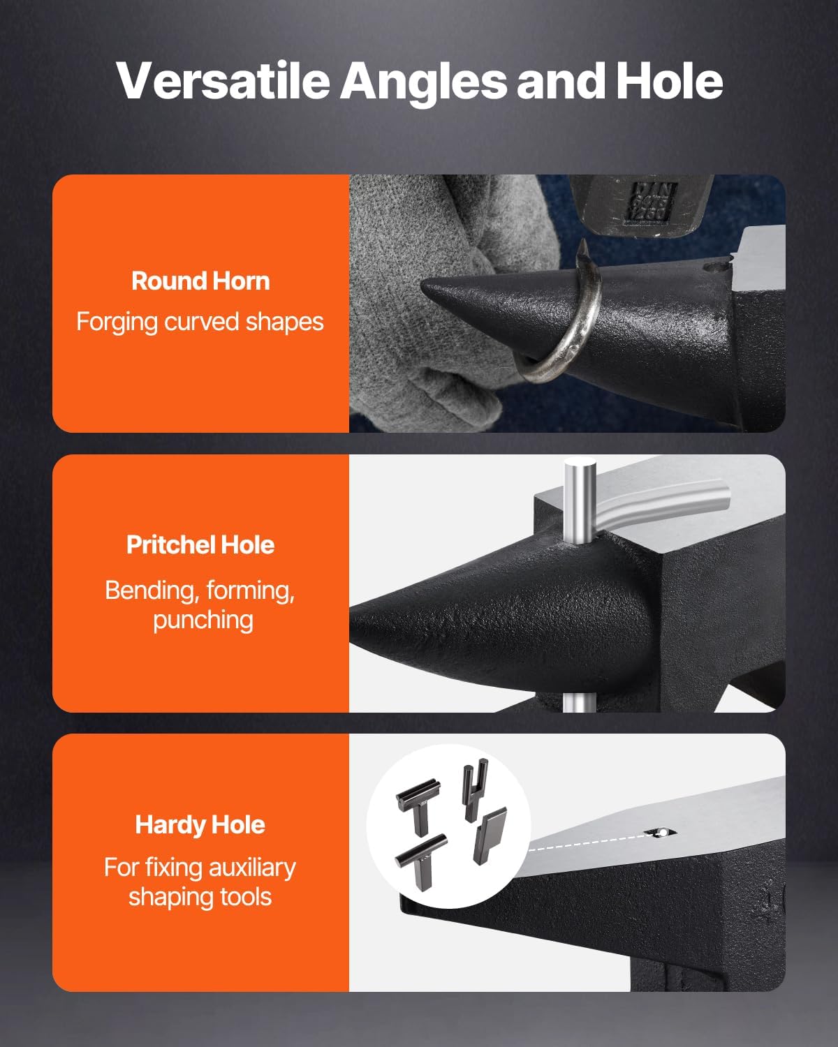 Anvil with round horn, pritchel hole, and hardy hole