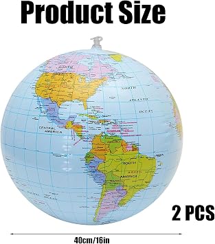 Inflatable Global World Globe,2 PCS Globes of Earth Globe for Teenagers Educational Geographic PVC Globes Ball for School Beach and Pool Play for Adults Teenagers Inflatable Play Ball