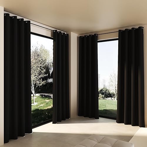 4 paneles de cortinas 100% opacas, con aislamiento térmico sólido negro con ojales para ventana de dormitorio (negro, 52 pulgadas de ancho x 63