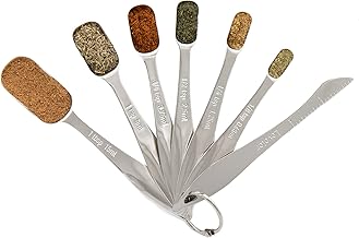 Chef Pomodoro Measuring Spoons 7-Piece Set, Stainless Steel Metal Measuring Spoons, Metric and US Laser Markings, Cooking Baking, Dry or Liquid, Fits in Spice Jars