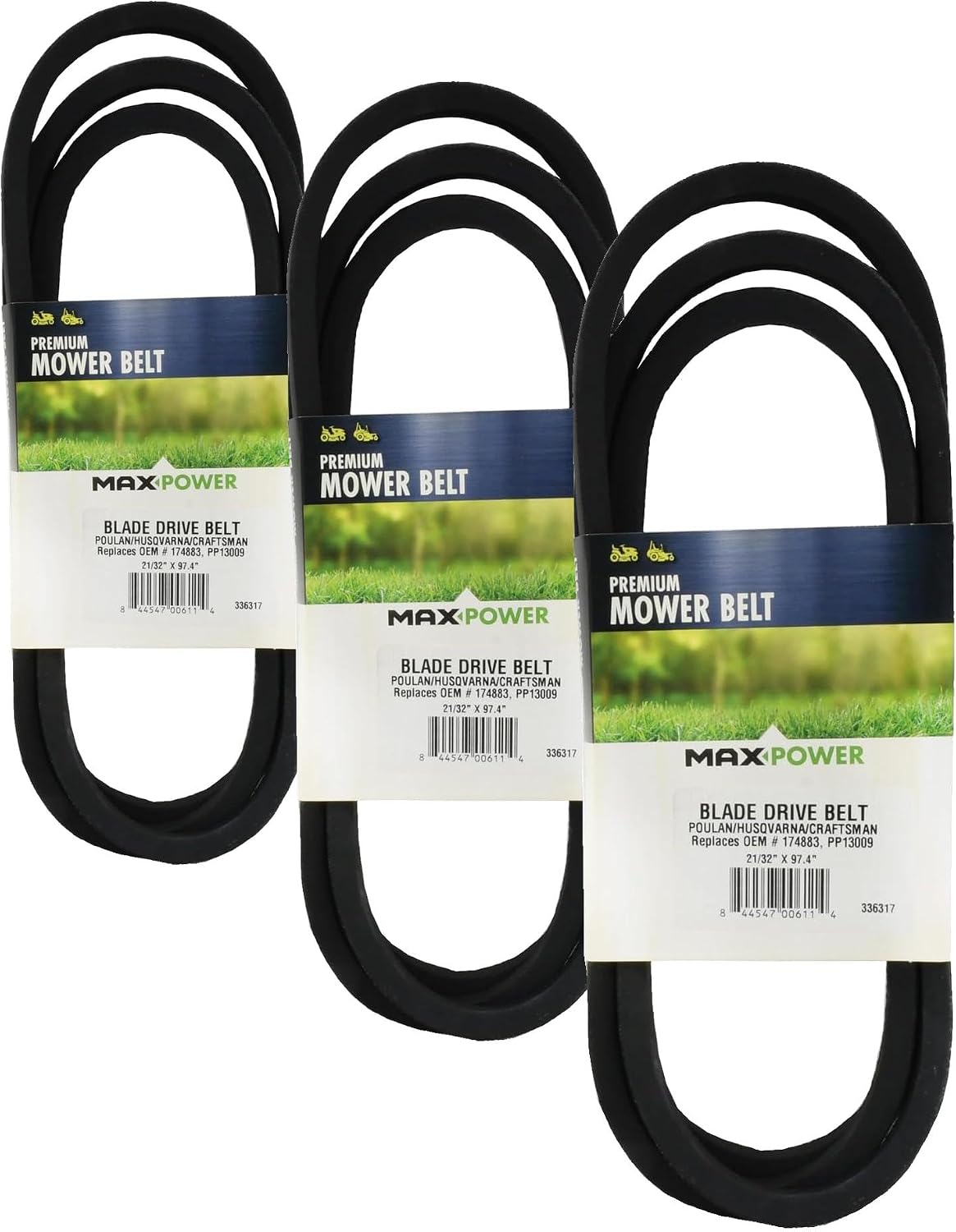 Maxpower 336317 Blade Drive Belt for Craftsman Husqvarna, Poulan OEM # 174883, 532174883, 531300767, Black