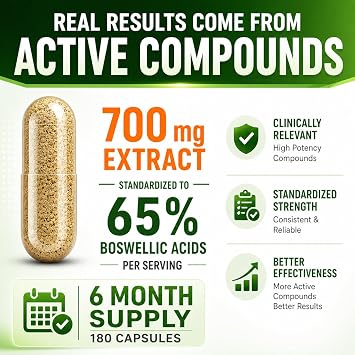 HCL HERBAL CODE LABS Boswellia Serrata Extract Capsules 700 mg, 65% Boswellic Acids, High Potency Standardized Extract Supplement, 180 Vegan Capsules, 6 Month Supply, Non-GMO, Made in USA