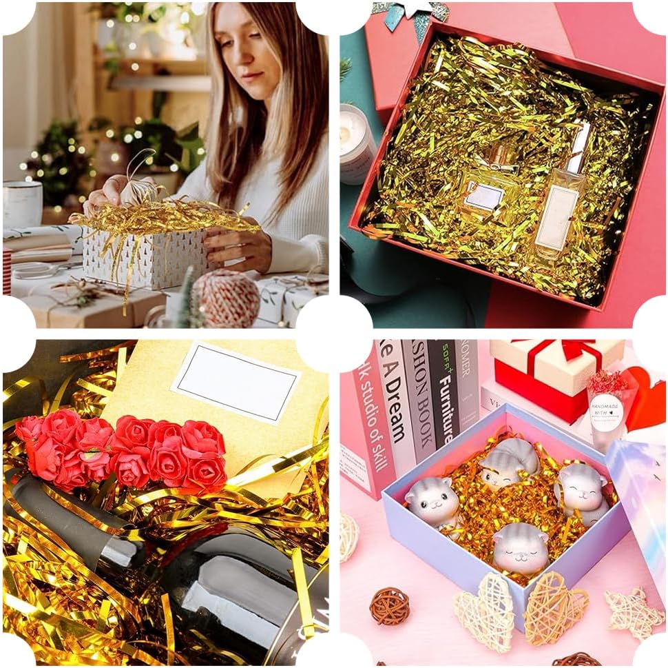 SOFPLATE 100G Basket Filler Paper Shred Gold Box Filler Crinkle Paper Plastic Shiny Metallic Iridescent Film Hamper Shreds Confetti for Gift Wrapping Box Stuffer Basket Filling DIY Birthday Decoration - Image 5