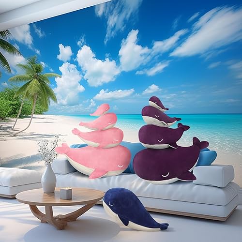 Miniatura 5 de MUPI Almohada de felpa de animales de peluche de ballena de 18 pulgadas, animales de peluche de tiburones jorobados y medusas, decoración del océano