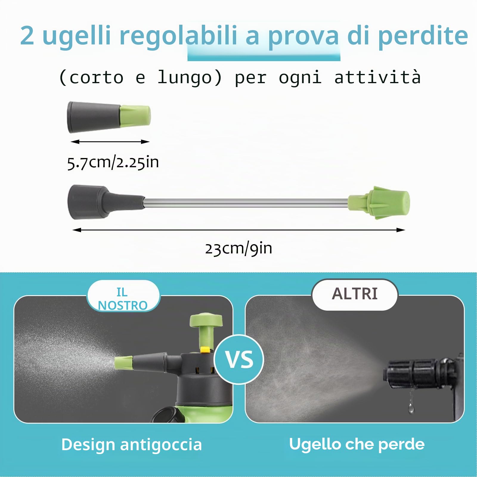 BigKing Spruzzatore a pressione compatta da 2 l, bottiglia spray con asta di estensione per giardino, irrigazione in vaso all'interno
