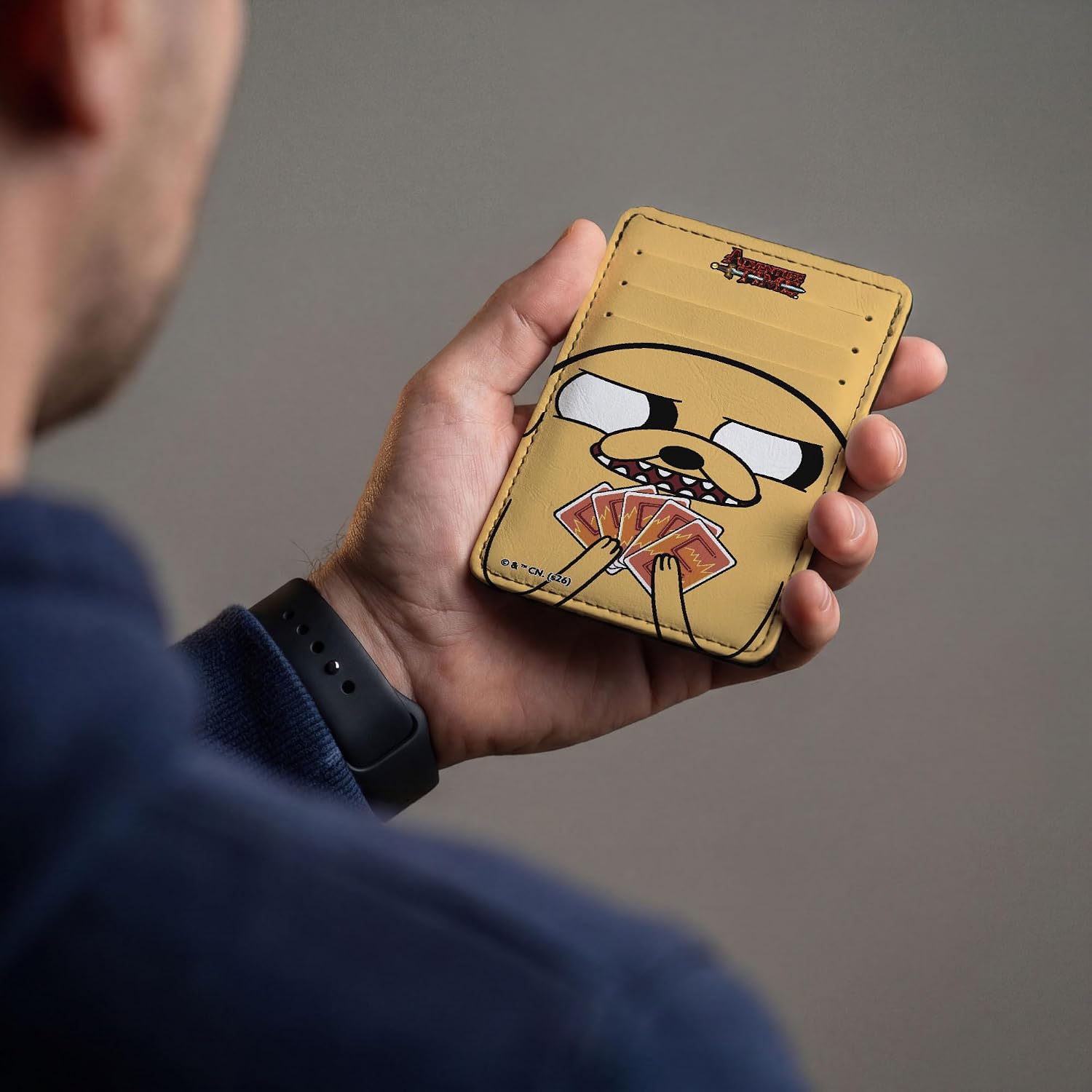 Buckle-Down Adventure Time Wallet, Wallet ID Card Holder, Adventure Time Jake Poker Face Close Up Golden Yellow, Vegan Leather