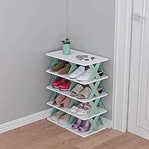 5 Layer Plastic Organizer, Collapsible Shoe Storage Shelf with Adjustable Stand for Daily Footwear Organization, White X- Design (x Shoe Rack, 5 Layer Double Plate Shoe Rack)