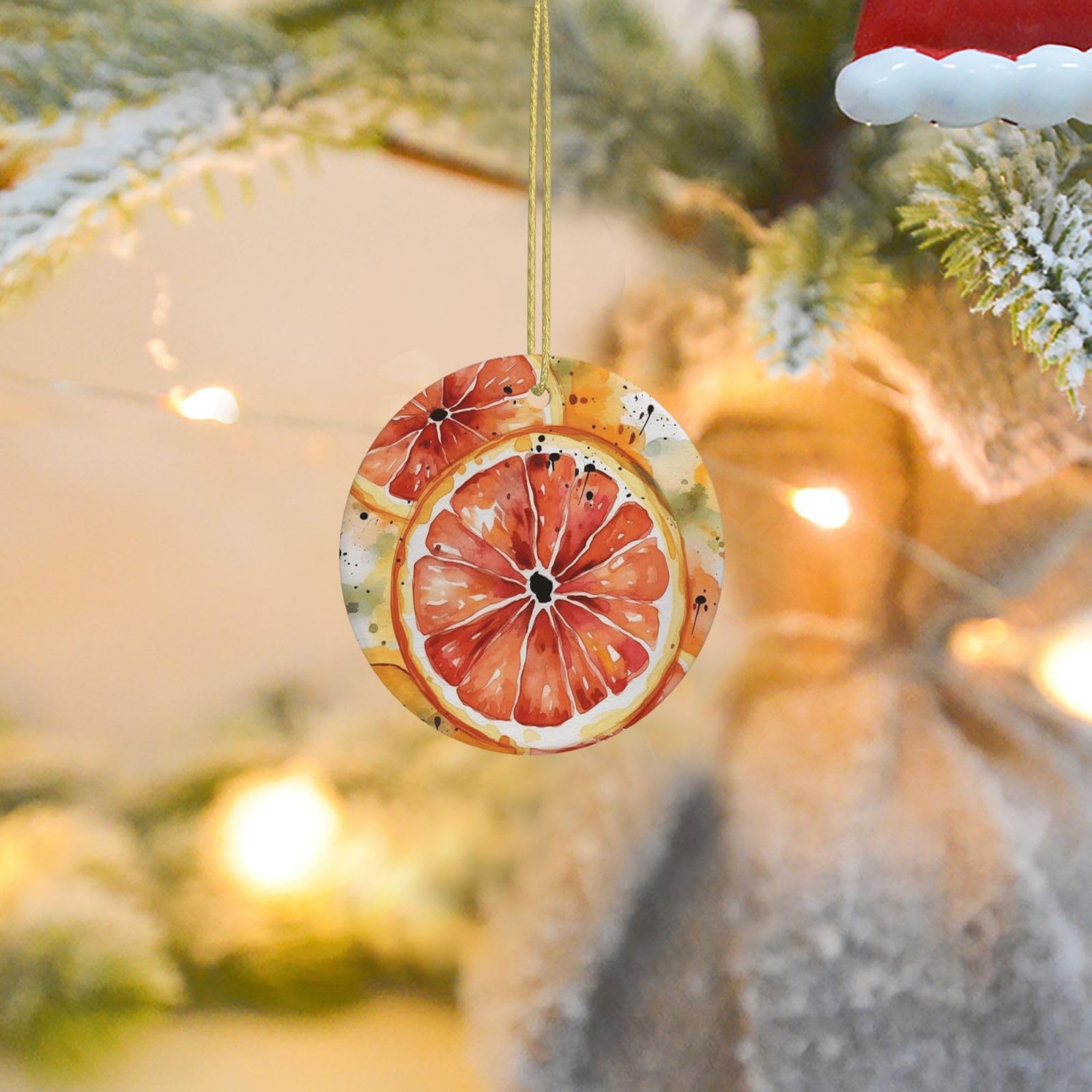 Christmas Tree Ornaments Ceramics Christmas Round Decorations Watercolor Orange Slice Ceramics Ornaments Circle Pentagram Xmas Tree Hanging Pendant for Christmas Tree Party Holiday Home Decor