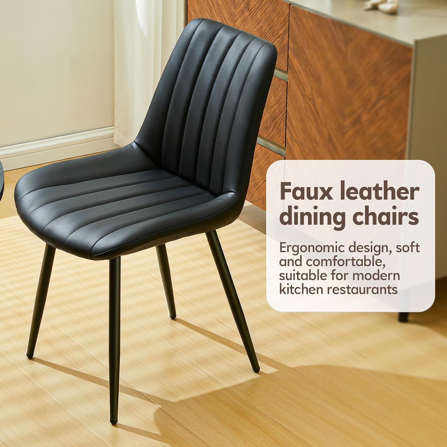 TUKAILAi Black Dining Chairs Set of 2, PU Leather Chair with Metal Legs, Upholstered Kitchen Dining Room Chairs, Modern Furniture Home Office (Black)