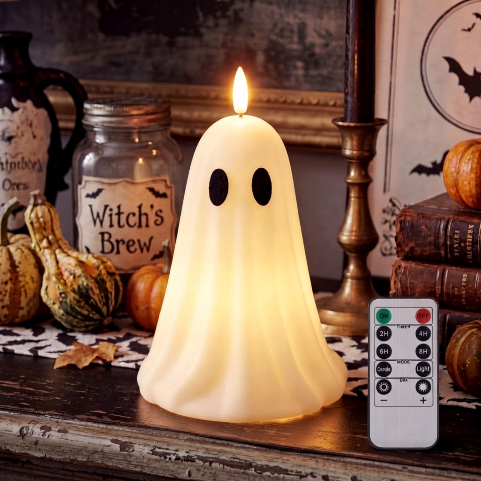 Baquler Velas LED parpadeantes sin llama con temporizador, control remoto, aroma a pilas (blanco, fantasma)