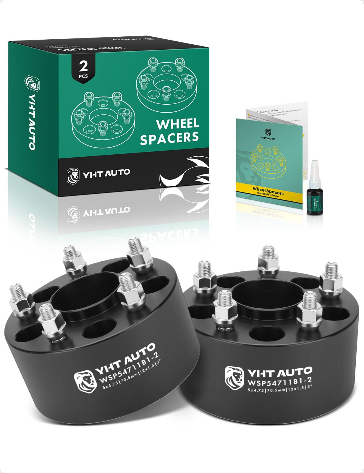 YHTAUTO 5x4.75 inch Hub Centric Wheel Spacers 3 inch Compatible with Camaro, Corvette, S10, Blazer, Riviera, Firebird, XLR, Sonoma, S15 5x120mm 5 Lug Tire Spacers w/M12x1.5 Studs, 70.5mm Hub Bore 2PCS