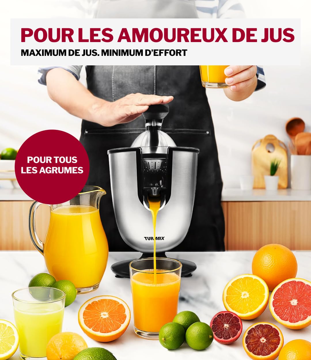 Presse Agrumes Électrique avec Levier et 2 Cônes pour Tous les Agrumes