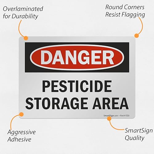 Miniatura 4 de SmartSign Etiqueta OSHA de 3.5 x 5 pulgadas "Peligro - Área de almacenamiento de pesticidas", poliéster adhesivo laminado de 3 mil, rojo, negro y