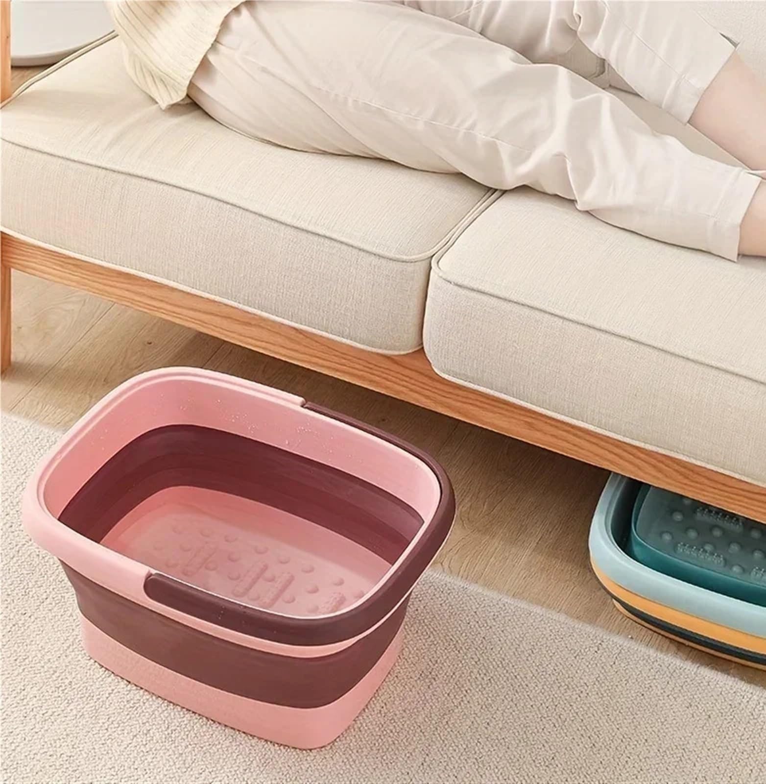 Baño De Pies Plegable Cubo for limpieza de bañera pies, 2 uds., grande, plegable, portátil, for lavado , cubo for for estudiantes(Pink)