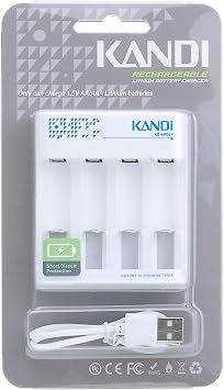 Kandi USB Battery Charger - 4 Bay, AA & AAA, Charging Indicator, Compact