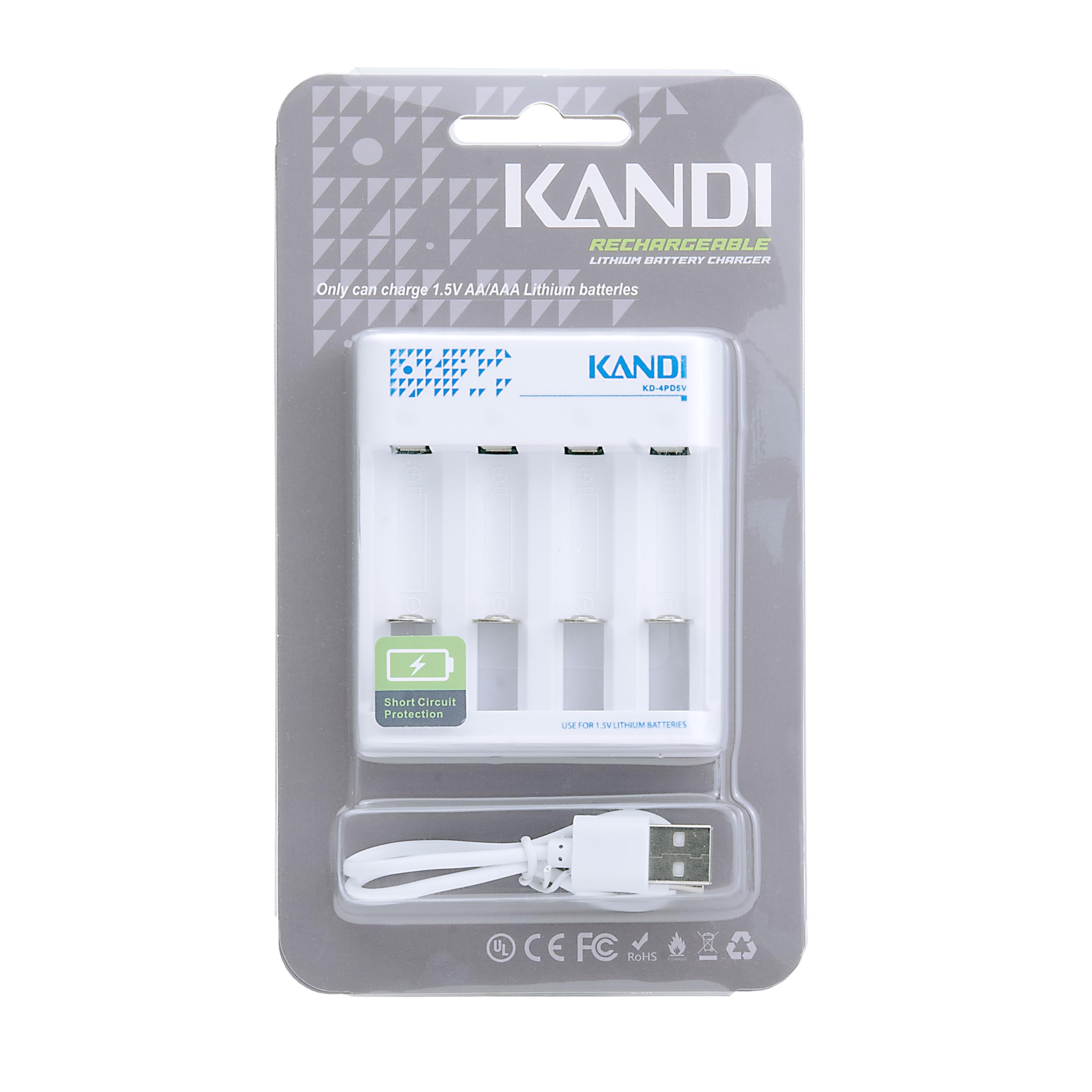 Kandi USB Battery Charger - 4 Bay, AA & AAA, Charging Indicator, Compact