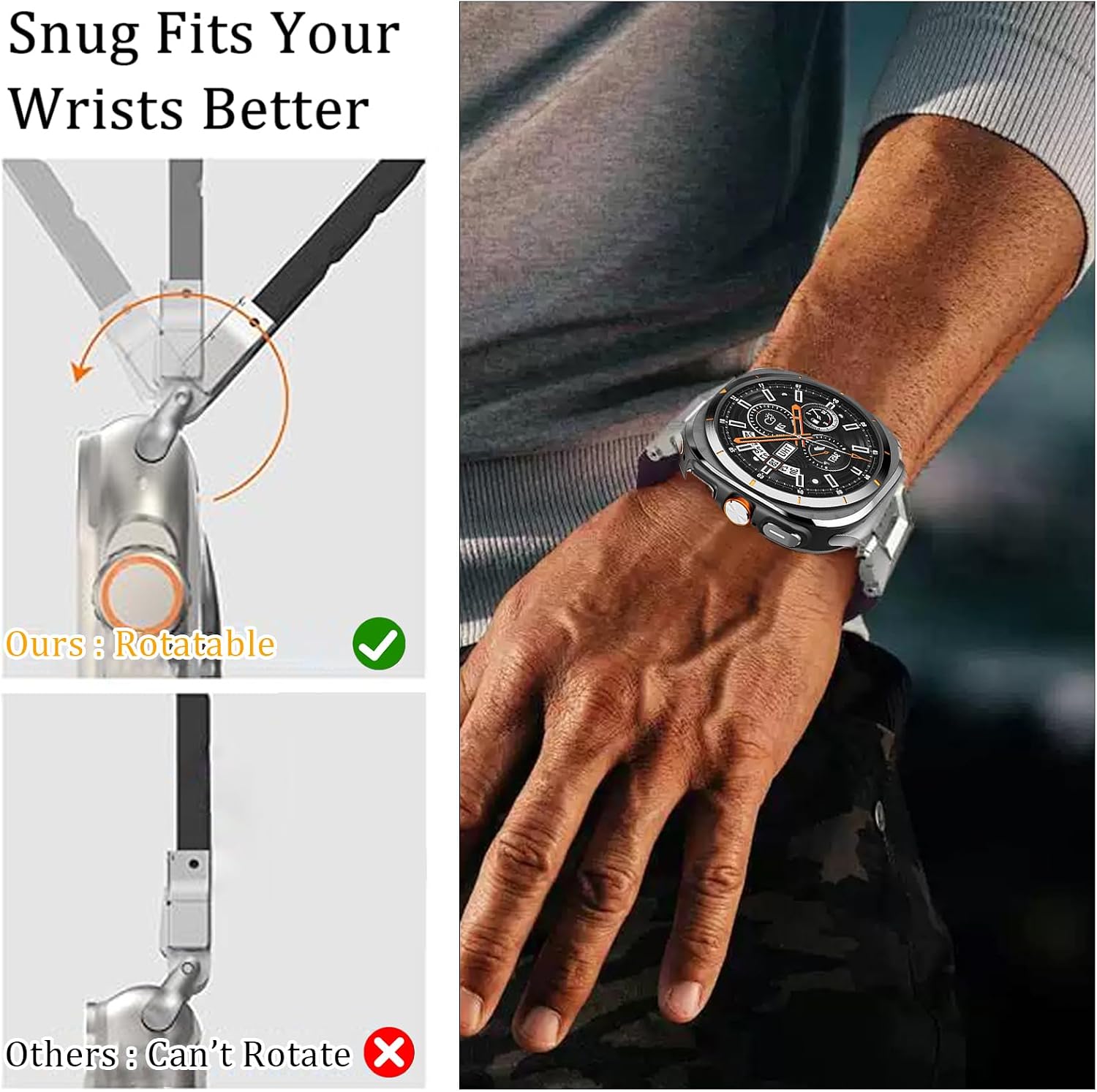 Rugged Sport Band for Galaxy Watch Ultra 7 (26mm Width) Compatible with Samsung Watch Ultra 47mm Strap for Men Breathable Band with Premium TPU & Stainless Steel Metal Connector