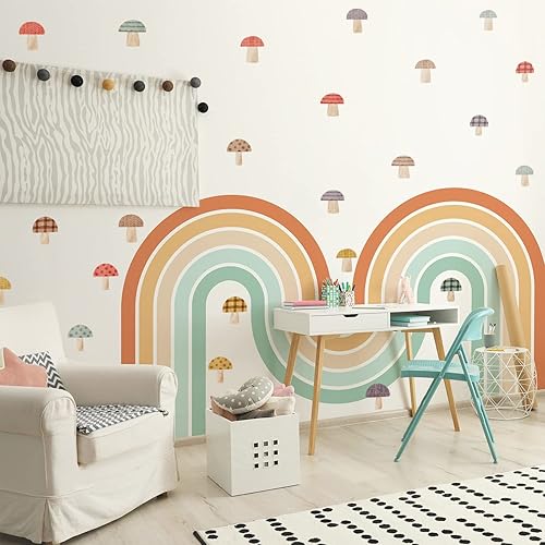 Miniatura 6 de Calcomanías de pared retro para decoración de hongos en acuarela, calcomanías de vinilo para niños, guardería, habitación de bebé, dormitorio,
