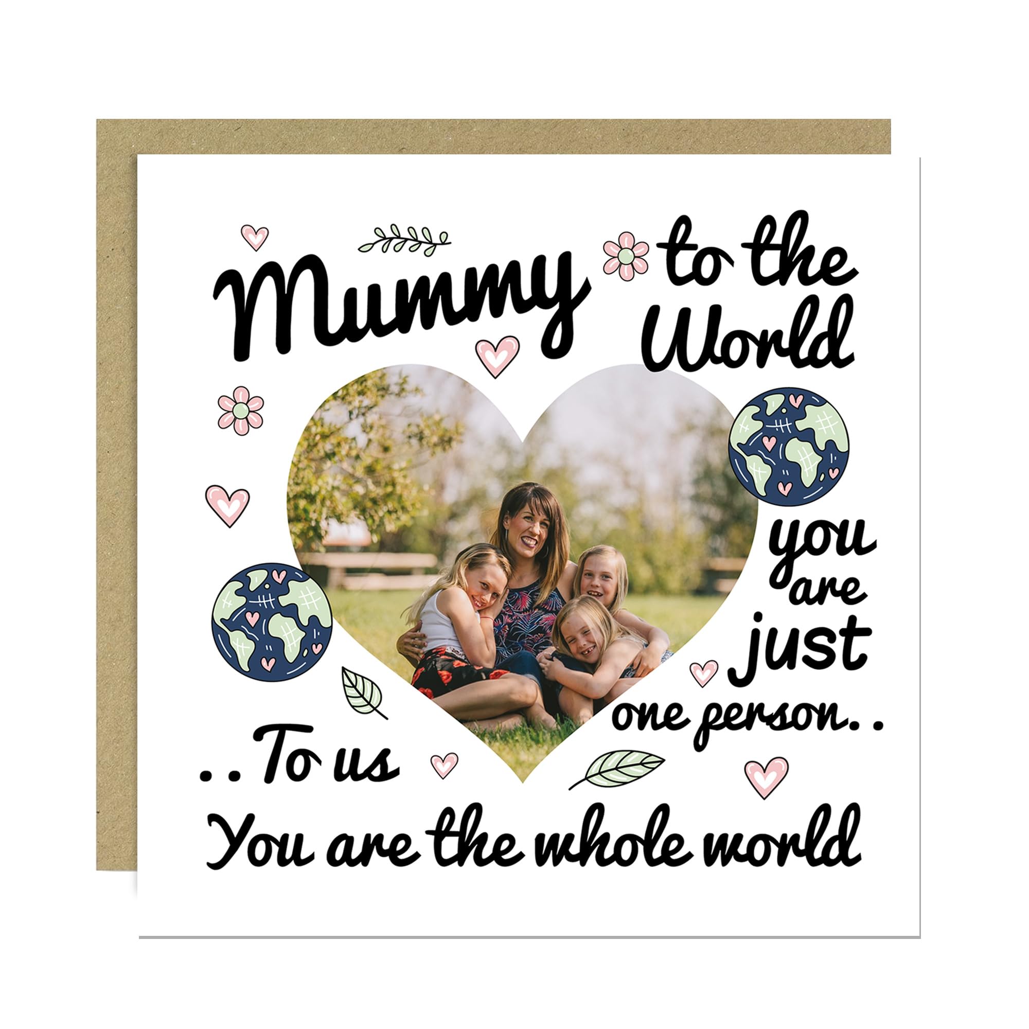 RED OCEAN Thank You Card For Mummy, Personalised Mummy Card, You Are The World, From Daughter, From Son, Mothers Day With Kraft Envelope, For Her, Cute