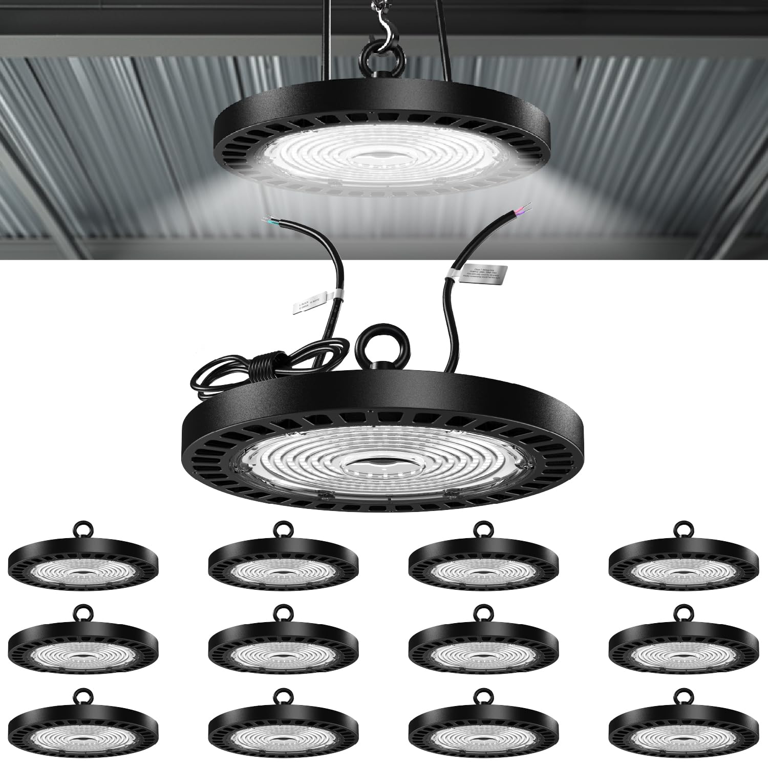Sunco 12 Pack UFO LED High Bay Light 150W 21000 Lumens 5000K 100-277V Dimmable 0-10V Ultra Bright Commercial