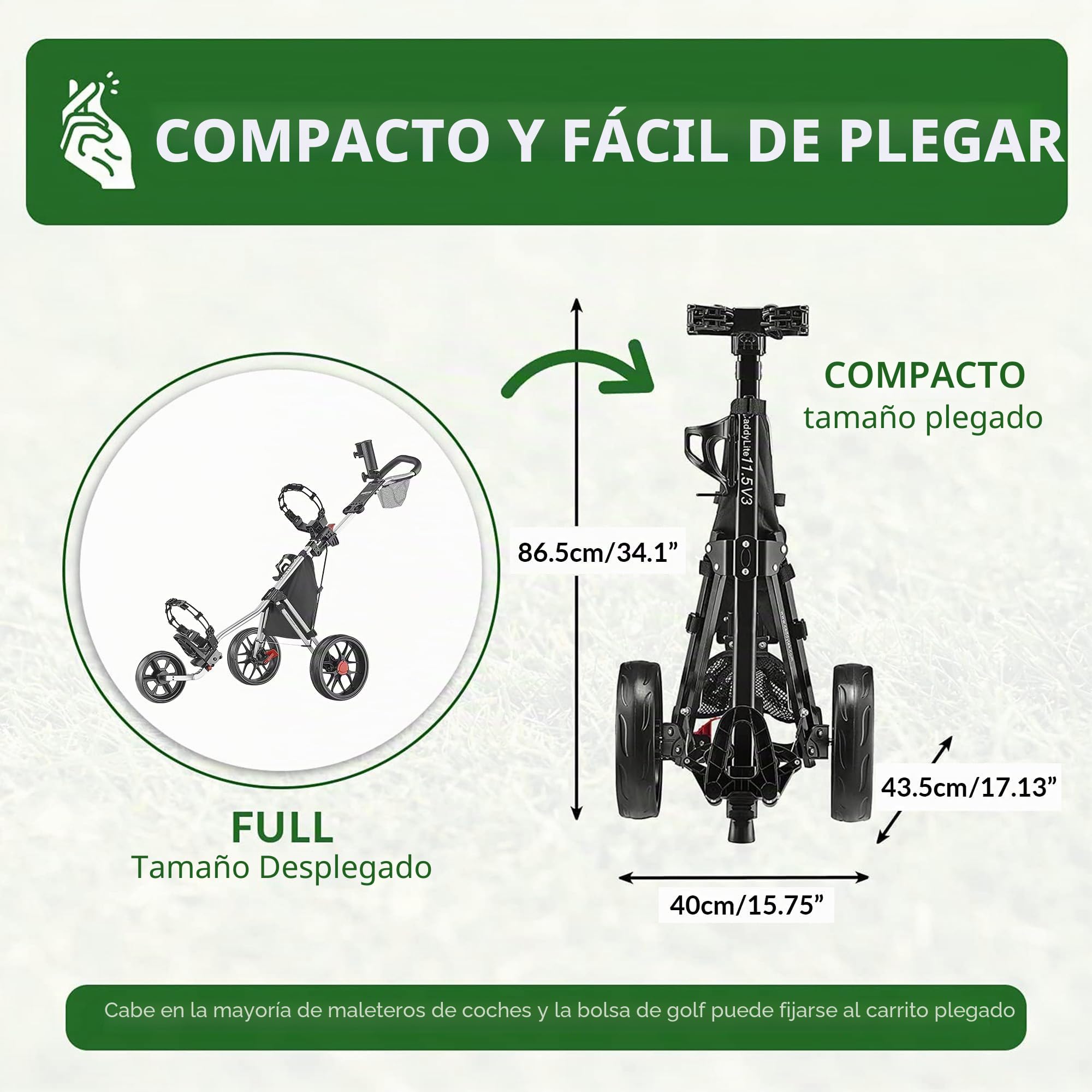 Caddytek CaddyLite 11.5 V3 Carrito de Golf 3 Ruedas Ligero Plegable