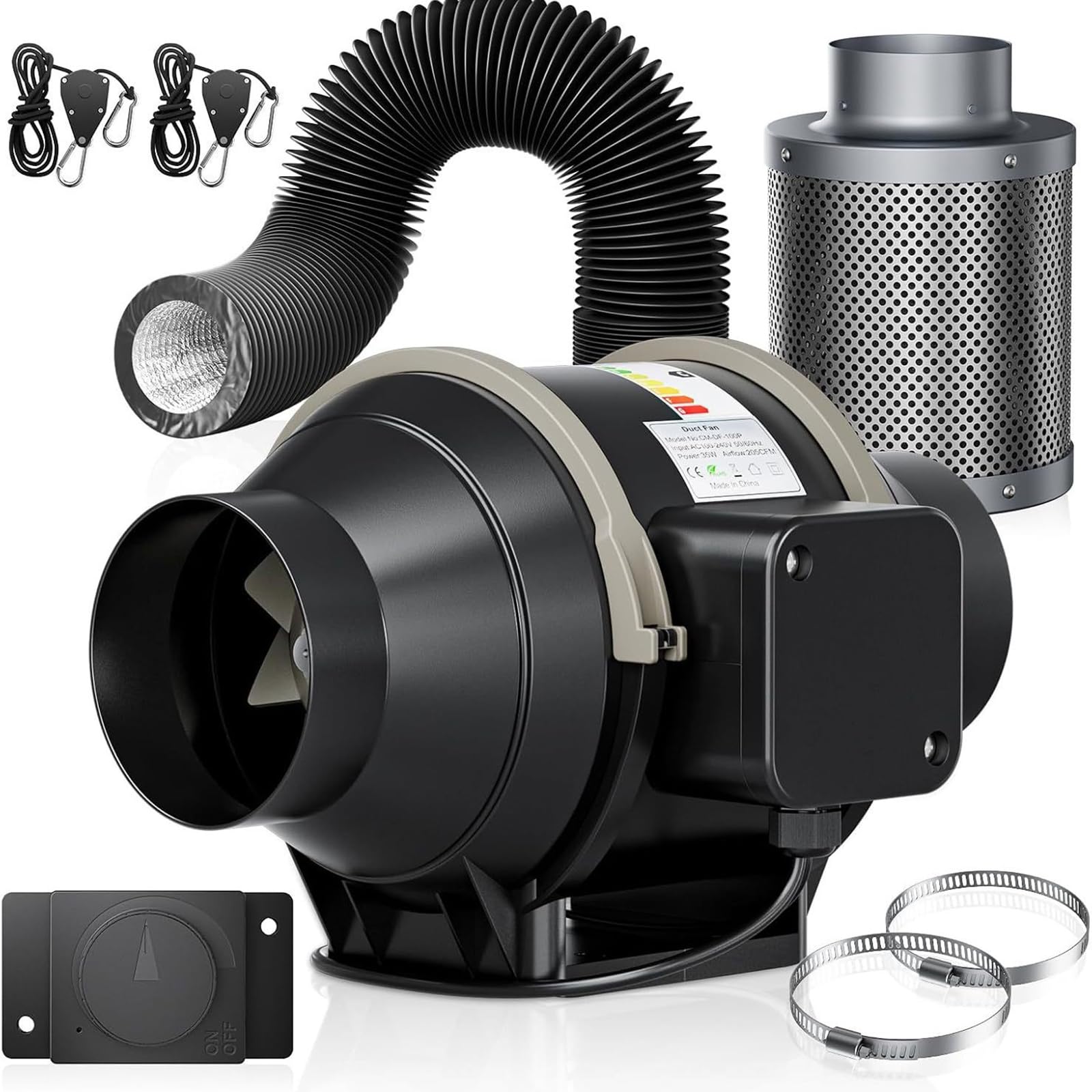 zenggp Air Filtration Kit, 211 CFM Inline Duct Fan, With Carbon Filter, Ducting And Speed Controller, Cooling And Ventilation System For Grow Tent Hydroponics