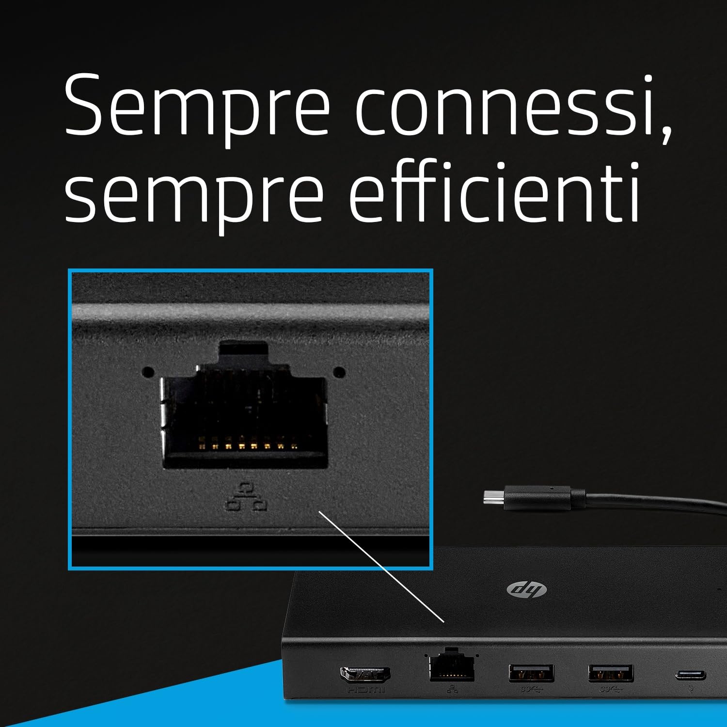 HP Hub Multi porta USB-C da Viaggio, Compatibile con PC dotati di Porta USB-C, Power Delivery e DisplayPort, Nero