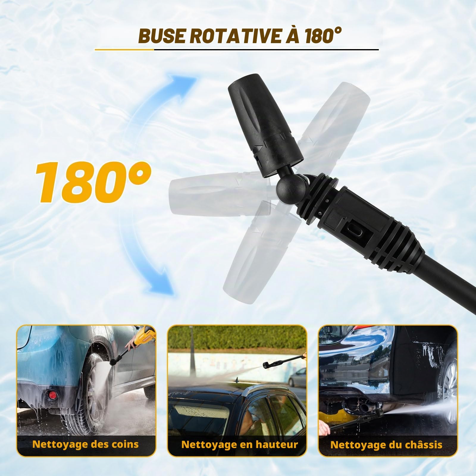 Nettoyeur haute pression sans fil compatible avec Dewalt 20 V, 20 000 tr/min, 986 psi, nettoyeur de voiture portable sans balais avec buse 6 en 1, 4 niveaux de vitesse pour nettoyer les sols de