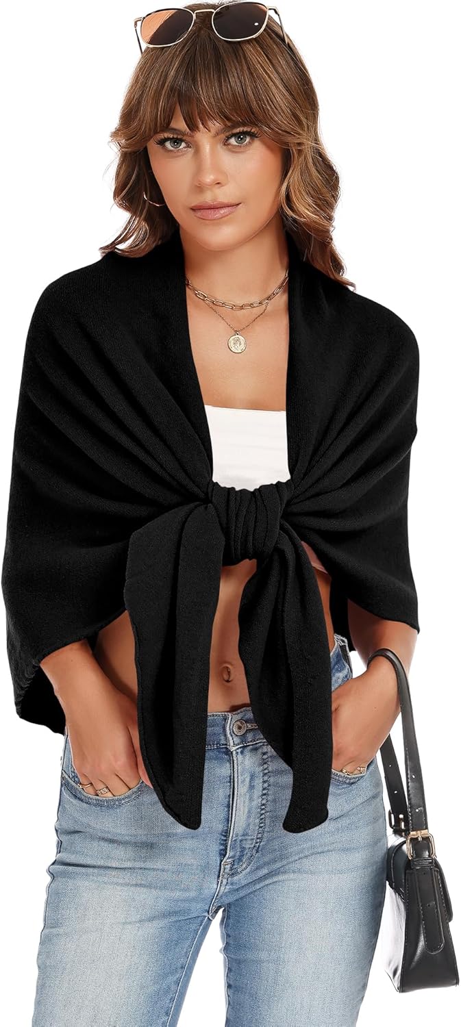 iWoo Women Soft Shawl Wraps kintted Open Front Poncho Sweater for Spring Fall Winter - Image 4