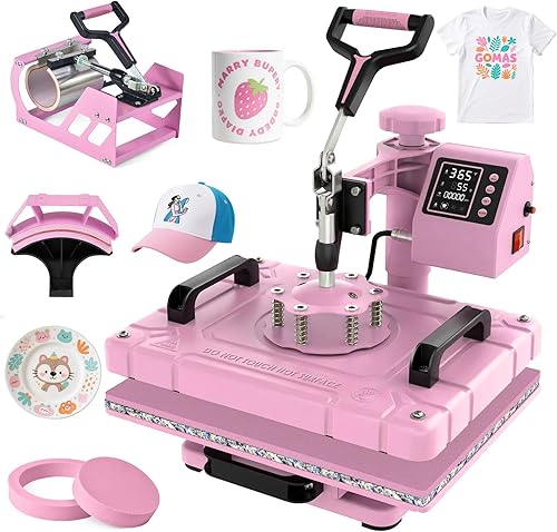 Slendor Máquina de prensa de calor de 12 x 15 pulgadas, 5 en 1, máquina de prensado digital de camisetas de 360 grados, multifunción por