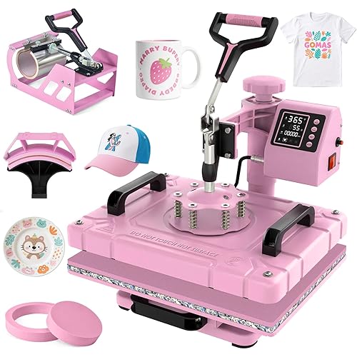 Slendor Heat Press Machine 12x15 inch, 5 in 1 360-Degree Swing Away Digital T Shirt Pressing Machine Multifunction Heat Transfer Sublimation Combo for T Shirts Mugs Hat Plate Cap