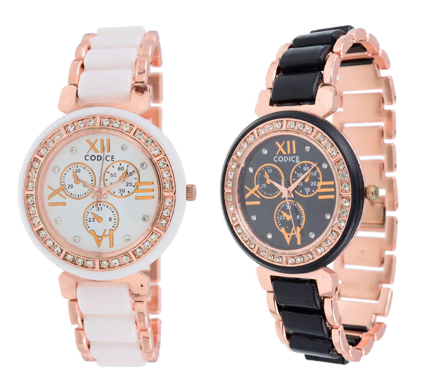 CODICE Rose Gold Black and White Metal Strap Watches for Girls and Women Combo 2 M-Wht-Bk (B07DWCS7PH) Amazon Price History, Amazon Price Tracker